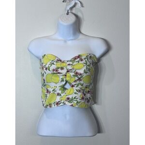 NWT Monteau‎ Los Angeles Lemon And Floral  Print Cropped Tube Top X-Large